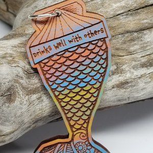 Mermaid Design II  Hand-painted  Solid Cherry Wood with 925 Sterling Silver Loop